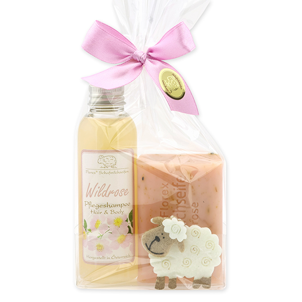 Set with felt sheep, Wild rose 