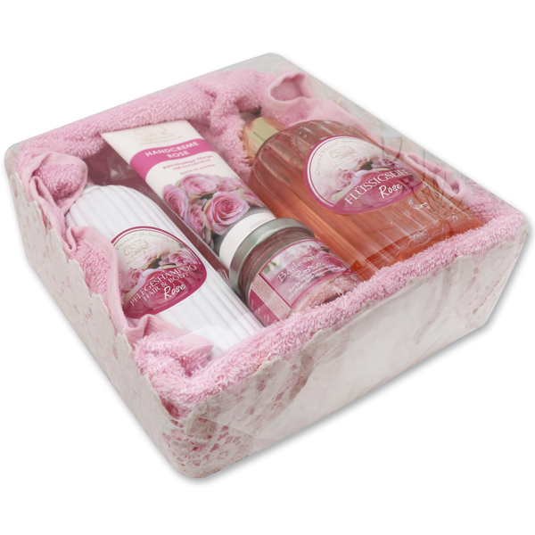 Set in a crochet basket, Rose Diana 