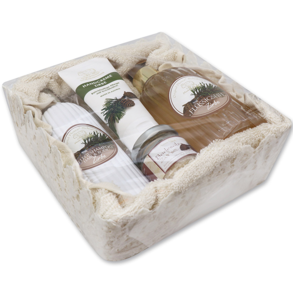 Set in a crochet basket, Swiss pine 
