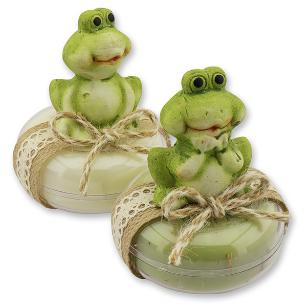 Sheep milk soap round 100g in a box deocrated with a frog, Classic/verbena 