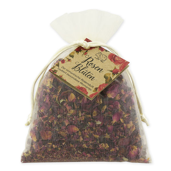 Rose petals 30g in organza bag feel-good time  hergestellt in Österreich  mit biologischer Schafmilch - Hofer Schafmilchseifen