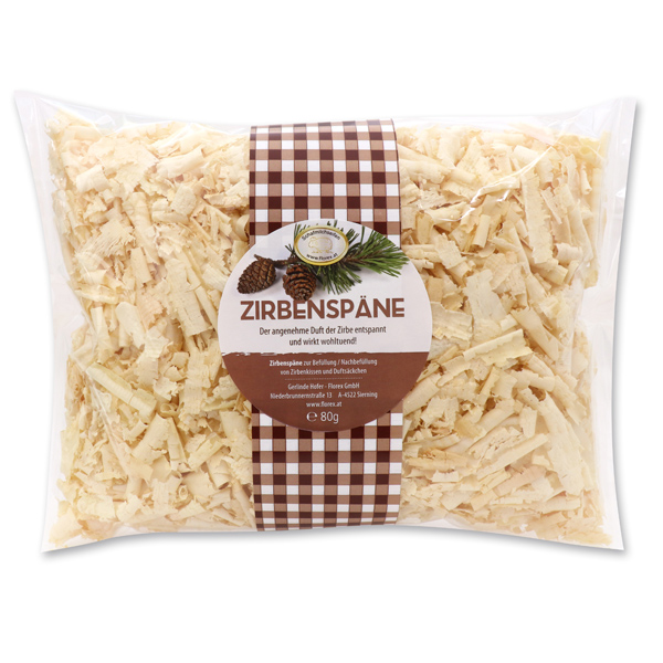 swiss pine shavings packed in a cellophane bag with a bow tie 