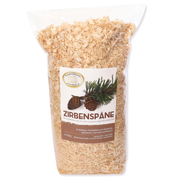 swiss pine shavings packed in a cellophane bag 