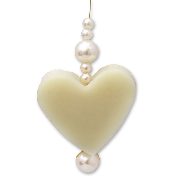 Schafmilchseife Herz mittel 23g hängend dekoriert mit Perlen, Classic 