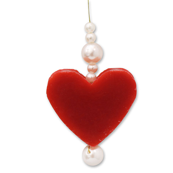 Schafmilchseife Herz mittel 23g hängend dekoriert mit Perlen, Granatapfel 