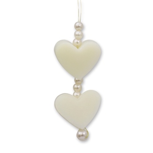 Sheep milk soap heart 2x8g hanging decorated with pearls, Classic 