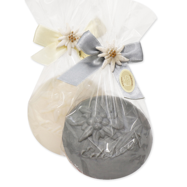 Sheep milk soap round 100g, in a cellophane, Edelweiss white/silver 
