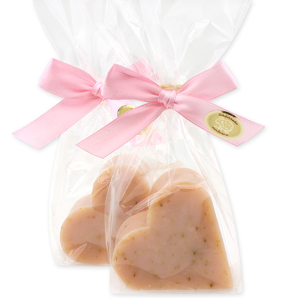 Sheep milk soap heart 65g, in a cellophane, Wild rose with petals 