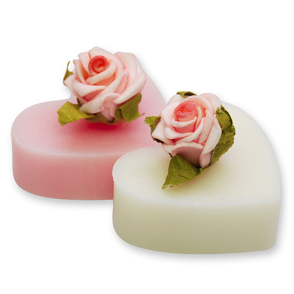Schafmilchsiefe Herz mittel 23g, dekoriert mit Rose, Classic/Pfingstrose 