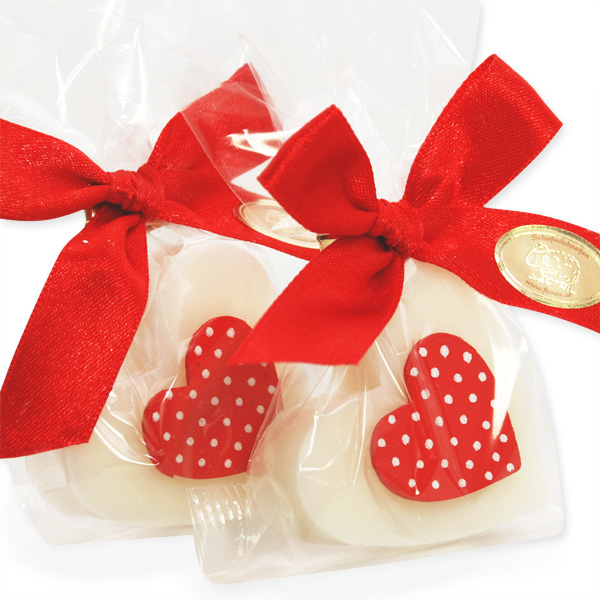 Sheep milk soap heart medium 23g, decorated with a heart in a cellophane, Classic 