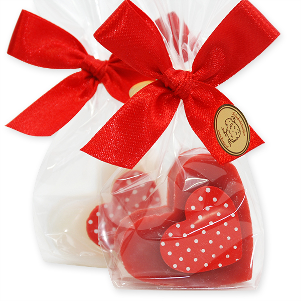 Sheep milk soap heart 23g, decorated with a heart in a cellophane, Classic/pomegranate 