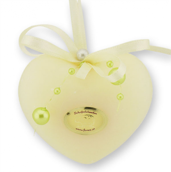 Sheep milk soap heart 60g hanging, decorated with a pearl ribbon, Classic 