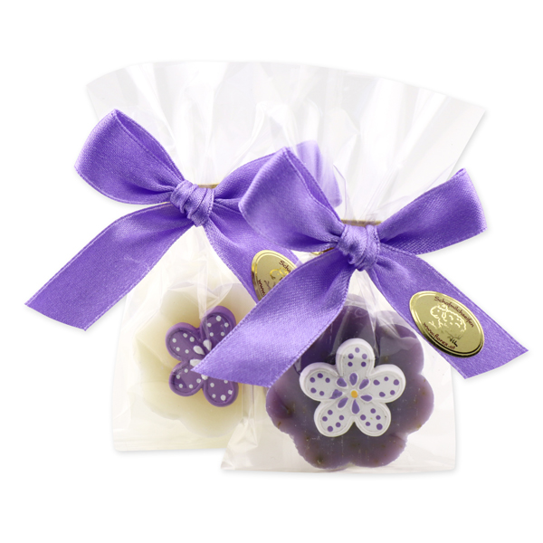 Sheep milk soap flower 20g, decorated with a flower in a cellophane, Lavender 