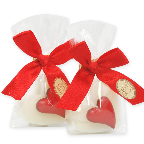 Sheep milk soap heart 23g, decorated with a heart in a cellophane, Classic 