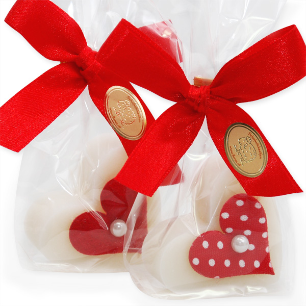 Sheep milk soap heart medium 23g, decorated with a dotted heart in a cellophane, Classic 