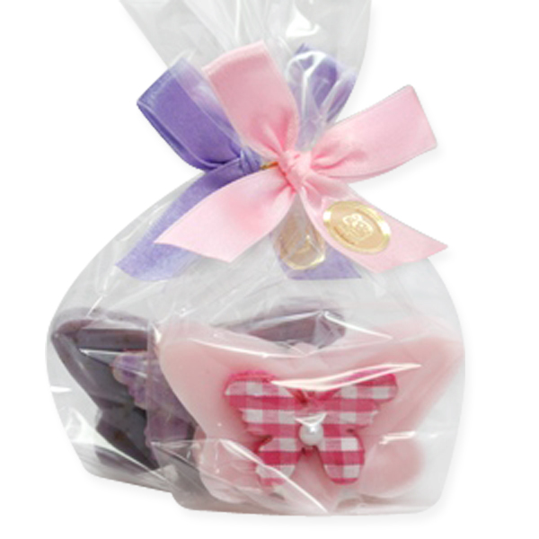 Sheep milk soap butterfly 38g, decorated with a butterfly in a cellophane, Peony/lavender 