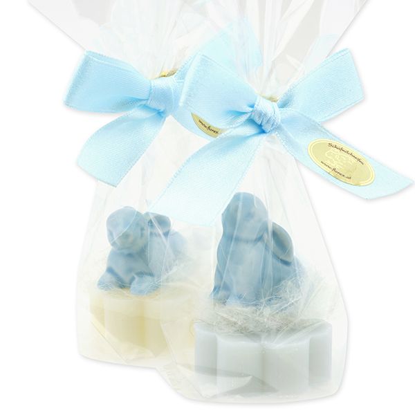 Sheep milk soap flower 20g, decorated with a rabbit in a cellophane, sorted 