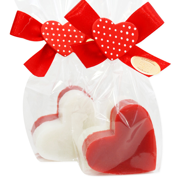 Sheep milk soap heart medium 2x23g, decorated with a heart in a cellophane, Classic/pomegranate 