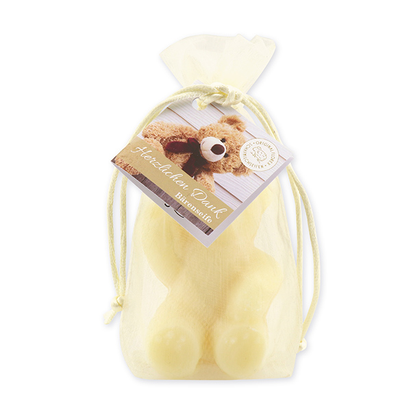 Sheep milk soap teddy bear big 120g, "Herzlichen Dank" in organza, Classic 