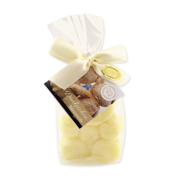 Schafmilchseife Teddy flach mittel 55g, "Dankeschön" in Cello, Classic 