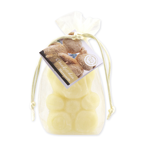 Schafmilchseife Teddy flach mittel 55g, "Dankeschön" im Organzasackerl, Classic 