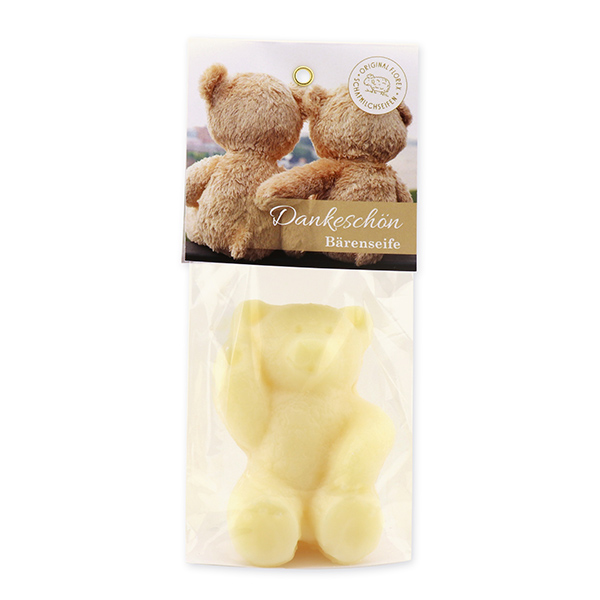 Schafmilchseife Teddy groß 120g, "Dankeschön" in Cello, Classic 