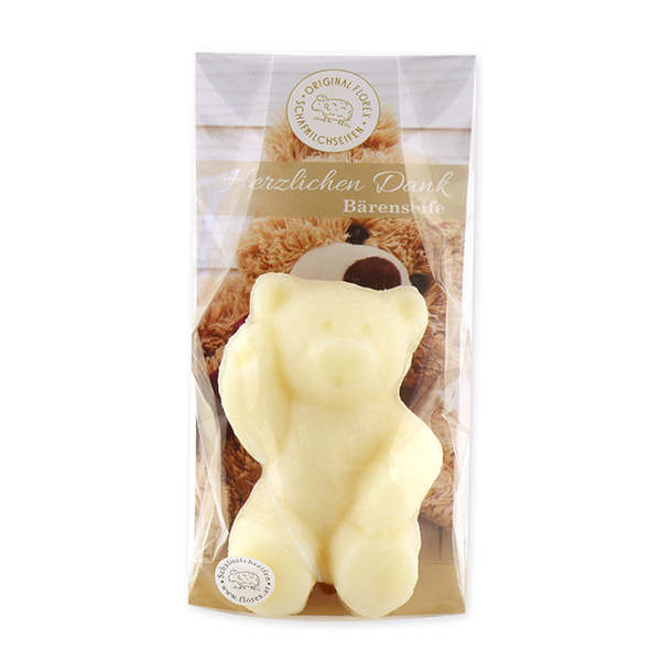 Sheep milk soap teddy bear big 120g, "Herzlichen Dank" in a cellophane, Classic 