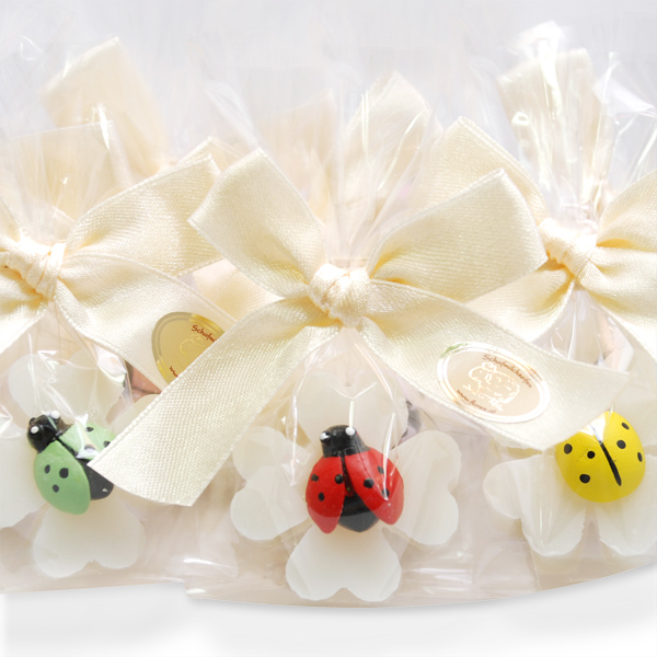 Sheep milk soap cloverleaf 14g decorated with ladybug sorted in cellophane, Classic 