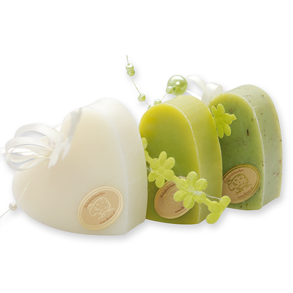 Sheep milk soap heart medium 23g hanging, decorated with a flowers, sorted 