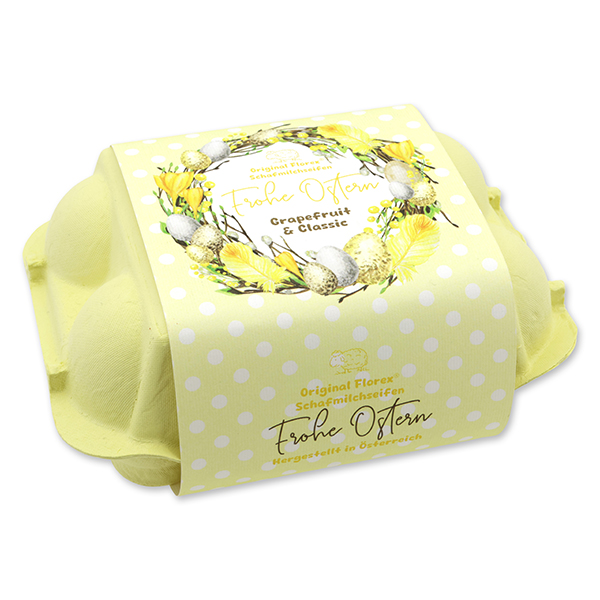 Schafmilchseifen Ostereier 61g "Frohe Ostern" im Eierkarton, Classic/Grapefruit 