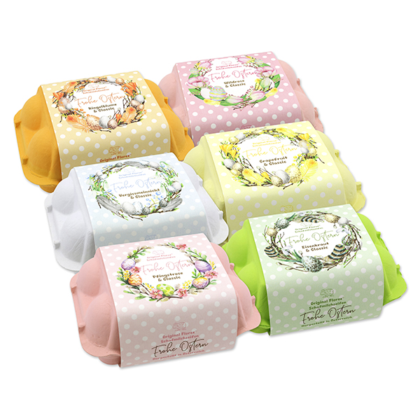 Schafmilchseifen Ostereier 61g "Frohe Ostern" im Eierkarton, sortiert 