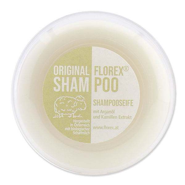 Shampoo soap round in a box with label 100g 