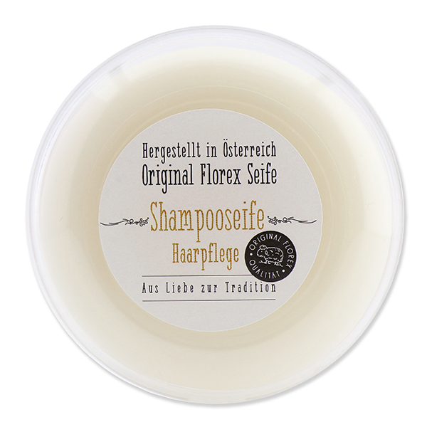 Shampoo soap round in a box with label 100g 