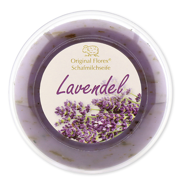 Schafmilchseife rund 100g in der Dose modern, Lavendel 