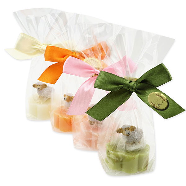 Sheep milk soap flower 20g, decorated with a sheep in a  cellophane, sorted 