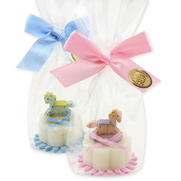 Sheep milk soap flower 20g, decorated with a rocking horse in a cellophane, Classic 