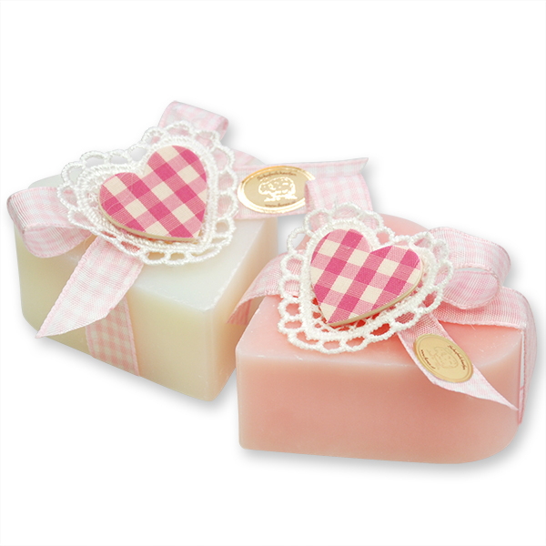 Sheep milk soap heart 85g, decorated with heart, Classic/peony 