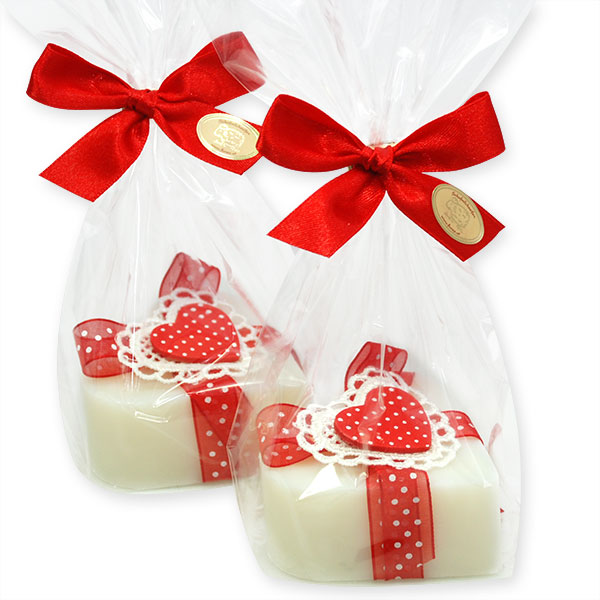 Sheep milk soap heart 85g, decorated with a heart in a cellophane, Classic 