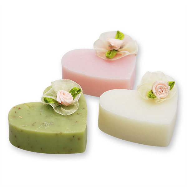 Sheep milk soap heart 23g, decorated with rose, sorted 