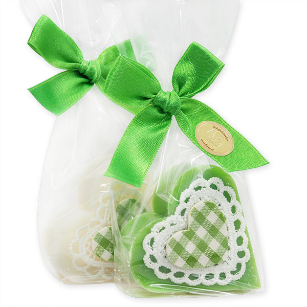 Schafmilchseife Herz 65g, dekoriert mit Herz in Cello, Classic/Apfel 