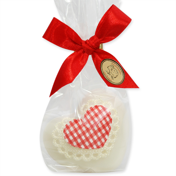 Sheep milk soap heart 60g, decorated with a heart in a cellophane, Classic 