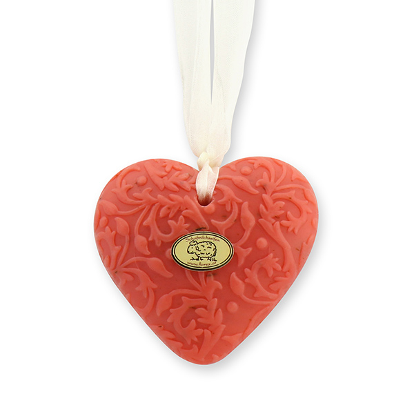 Sheep milk soap heart "Florex" 80g hanging, Rose with petals 