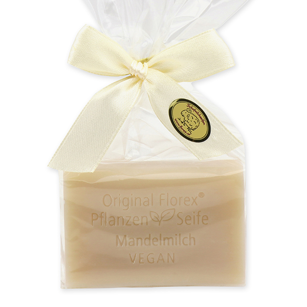 Vegan oil soap 100g in a cellophane bag, Almond milk 