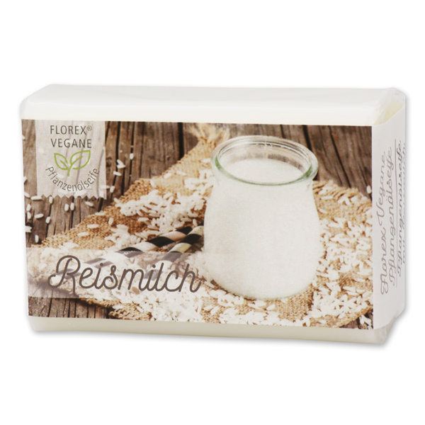 Vegan oil soap 100g, with label in a cellophane, Rice milk 