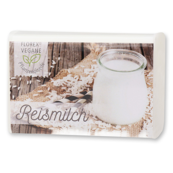 Pflanzenölseife eckig 100g modern in Cello, Reismilch 