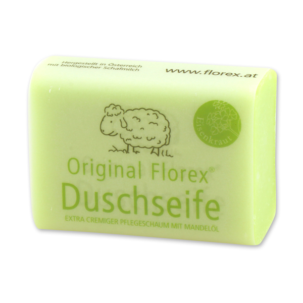 Duschseife mit Schafmilch eckig 100g, mit Banderole, Eisenkraut 