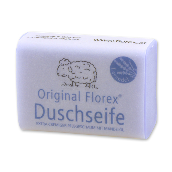 Duschseife mit Schafmilch eckig 100g, mit Banderole, Lavendel 