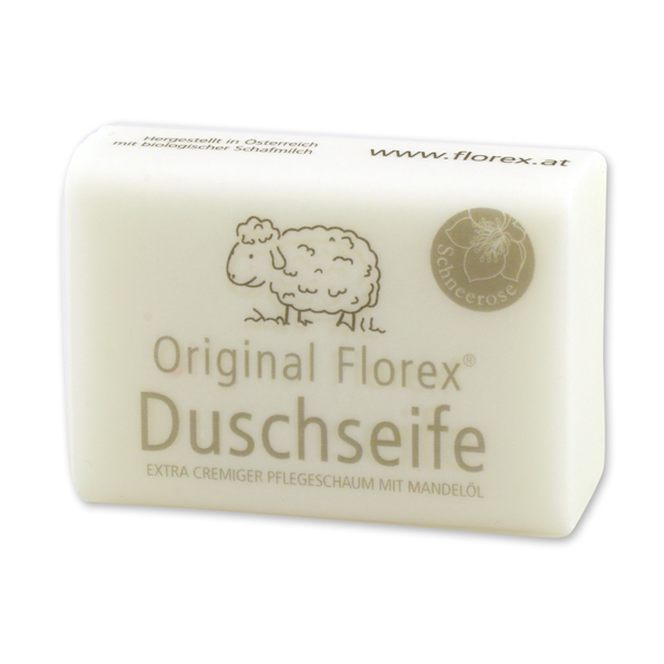 Duschseife mit Schafmilch eckig 100g, mit Banderole, Schneerose 