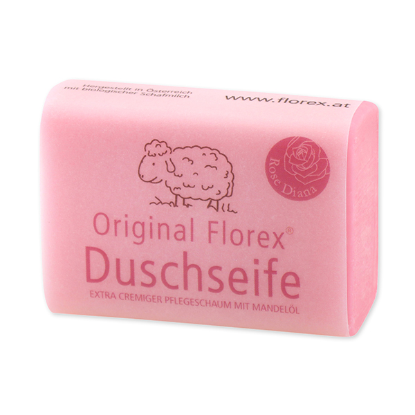 Shower soap with sheep milk 100g, wrapped in paper, rose Diana 