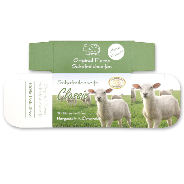 Papier-Schachtel MC für Palmölfreie Schafmilchseife eckig 100g, Classic 